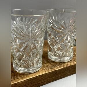 Pair Vintage Anchor Hocking Prescut‎ Clear Flared Glasses 3.5”